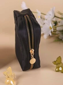 1Pc Solid Color Small Waterproof Fabric Cosmetic Bag Toiletry Bag (Black),Makeup Bag Makeup Pouch Skincare Bag Toiletry Bag Packing Cubes,Travel Essentials Cruise Essentials Dorm Essentials,Wedding Bridesmaid Gifts,Mom Gifts,Birthday Gifts,Gifts For Friends And Teachers,Home Decor,Bathroom Livingroom Bedroom Decor,Bathroom Organizer,Jewelry Organizer,Lip Oil Organizer,Nail Polish Organizer Makeup Bag Storage Makeup Organizer Makeup Case - Black - View 4