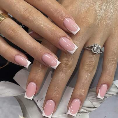 Enhance Your Appearance With 30PCS Short Nail Square White French Covered Full Nails Suitable For Women And Girls,Press On Nails,Medium Length Square Fake Nails Nail Supplies