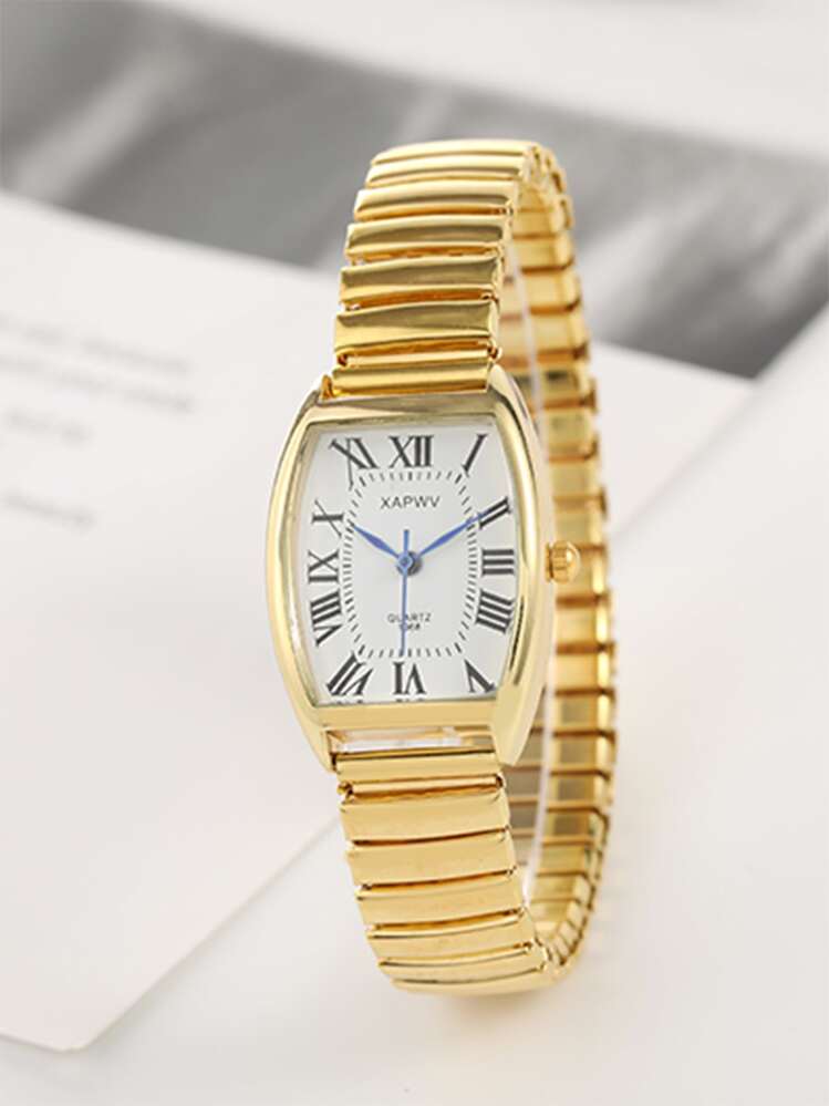 XAPWV Vintage Roman Scale Elastic Band Ladies Quartz Wrist Watch, Fashion Casual