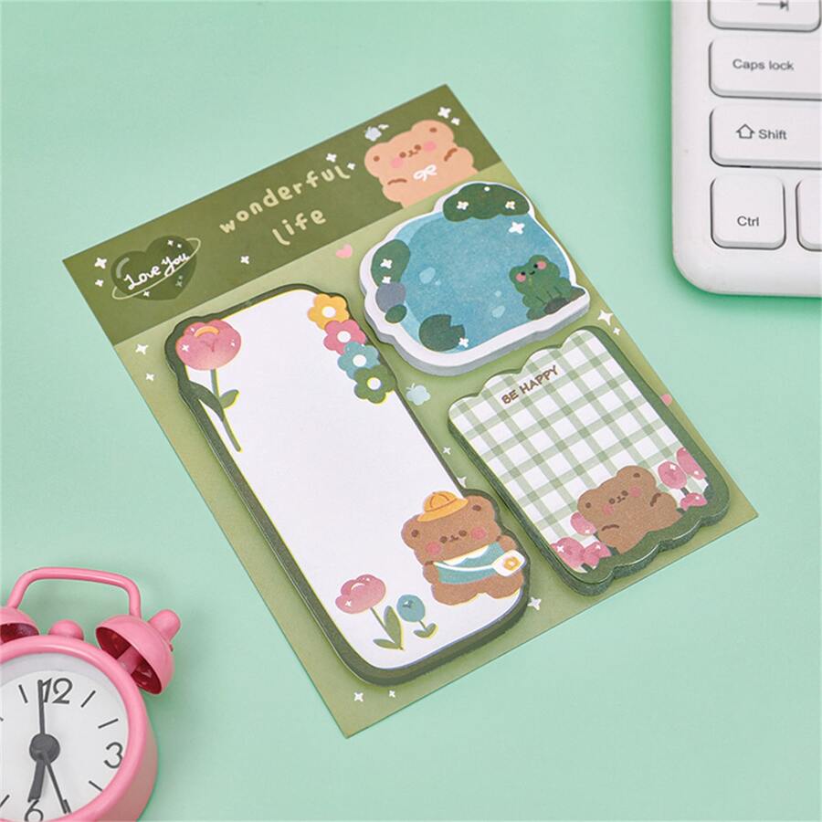 Kawaii Hoạt hình Dâu tây Thỏ Gấu Ghi chú dính Pad ghi nhớ Dễ thương Message Dính Văn phòng Văn phòng phẩm Cung cấp Tạp chí Người dự định - màu xanh lá - Xem 1