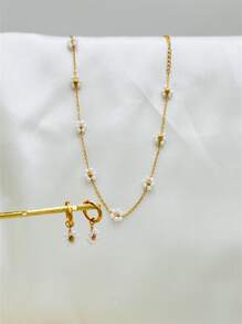 1 bộ vòng cổ hoa bện bằng thép không gỉ tự làm và 1 đôi bông tai hoa nhỏ cho ngày lễ tình nhân - Vàng - Xem 6