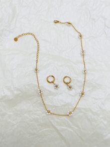 1 bộ vòng cổ hoa bện bằng thép không gỉ tự làm và 1 đôi bông tai hoa nhỏ cho ngày lễ tình nhân - Vàng - Xem 3