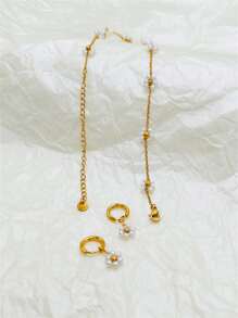 1 bộ vòng cổ hoa bện bằng thép không gỉ tự làm và 1 đôi bông tai hoa nhỏ cho ngày lễ tình nhân - Vàng - Xem 5