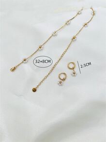 1 bộ vòng cổ hoa bện bằng thép không gỉ tự làm và 1 đôi bông tai hoa nhỏ cho ngày lễ tình nhân - Vàng - Xem 2