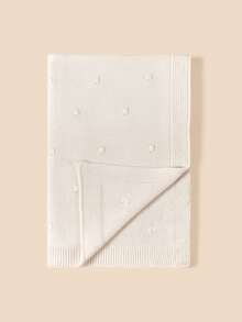 Chăn quấn trẻ em dệt kim có trang trí Pom Pom - trắng - Xem 3