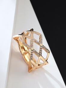 1只歐美時尚幾何形狀鑽石中空手鐲,女性精美禮物 - 金黃色 - 查看 4