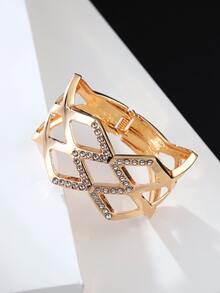 1只歐美時尚幾何形狀鑽石中空手鐲,女性精美禮物 - 金黃色 - 查看 2