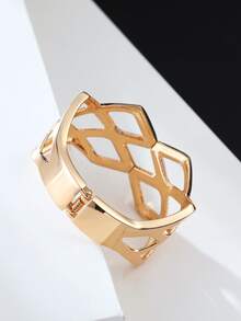 1只歐美時尚幾何形狀鑽石中空手鐲,女性精美禮物 - 金黃色 - 查看 3