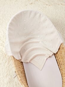 Chăn quấn trẻ em dệt kim có trang trí Pom Pom - trắng - Xem 1