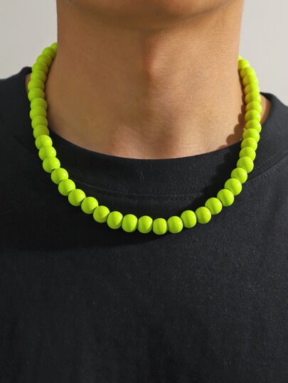 1 Peça Fluorescente Verde De Madeira Conta Colar Para Homens , Perfeito Para Verão Atividades Ao Ar Livre