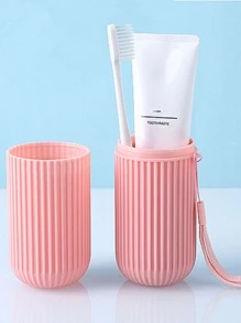 1pc Outdoor Travel Storage, Portable Pp Toothbrush Cup, Brush Cup, Toothbrush Holder, Toothpaste Cup & Travel Toothbrush Cup Home Bathroom Decor Fall Decor Back To School - Pink - View 1