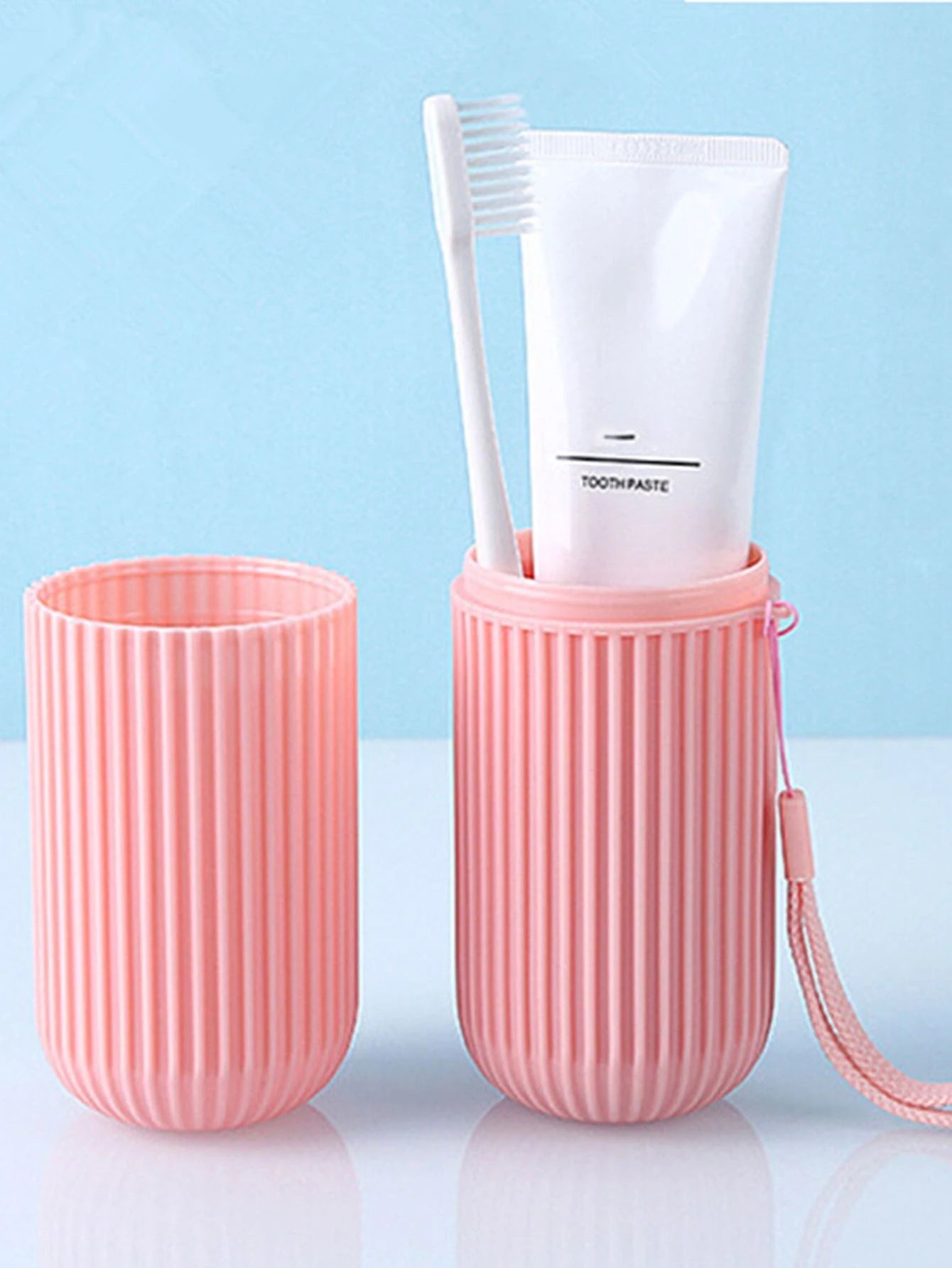 1pc Outdoor Travel Storage, Portable Pp Toothbrush Cup, Brush Cup, Toothbrush Holder, Toothpaste Cup & Travel Toothbrush Cup Home Bathroom Decor Fall Decor Back To School - Pink - View 1