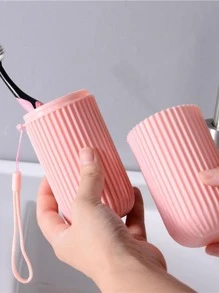 1pc Outdoor Travel Storage, Portable Pp Toothbrush Cup, Brush Cup, Toothbrush Holder, Toothpaste Cup & Travel Toothbrush Cup Home Bathroom Decor Fall Decor Back To School - Pink - View 3