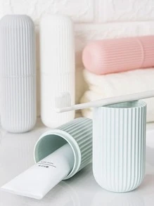 1pc Outdoor Travel Storage, Portable Pp Toothbrush Cup, Brush Cup, Toothbrush Holder, Toothpaste Cup & Travel Toothbrush Cup Home Bathroom Decor Fall Decor Back To School - Pink - View 4