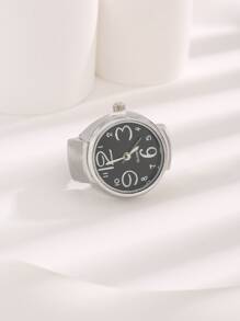 Fashion Black Quartz Watch Design Silver Color Ring For Women Men - Black - View 3