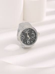 Fashion Black Quartz Watch Design Silver Color Ring For Women Men - Black - View 2