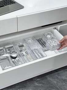 1 Pieza Organizador de cajón transparente para maquillaje y cuidado de la piel - Caja de almacenamiento de acrílico con compartimentos para tocador, baño, escritorio - Soporte para cosméticos para botellas, tarros y mascarillas