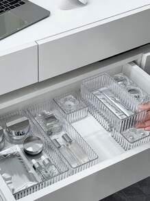 1 Pieza Organizador de cajón transparente para maquillaje y cuidado de la piel - Caja de almacenamiento de acrílico con compartimentos para tocador, baño, escritorio - Soporte para cosméticos para botellas, tarros y mascarillas