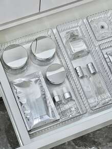 1 Pieza Organizador de cajón transparente para maquillaje y cuidado de la piel - Caja de almacenamiento de acrílico con compartimentos para tocador, baño, escritorio - Soporte para cosméticos para botellas, tarros y mascarillas
