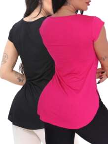 Women T-Shirts - 玫紅色 - 查看 2