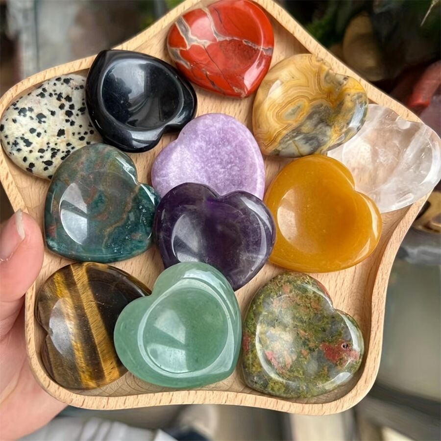 在治療水晶心Love拇指石頭口袋棕櫚寶石適用於焦慮治療幾何平衡E帶康復&平靜效果-高活力緞面Love棕櫚石頭適用於洗和保護 - 彩色 - 查看 1