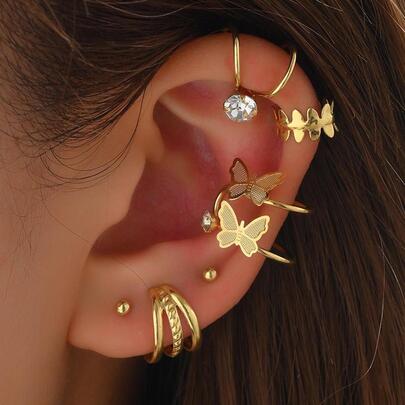 6 piezas/Juego de pendientes de presión con incrustación de circonio para mujeres, perfectos para citas, fiestas, uso diario y trayectos