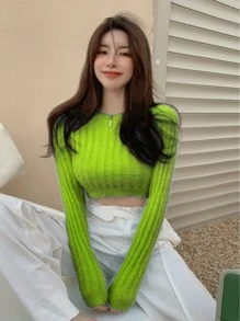 Women Knit Tops - màu xanh lá - Xem 1