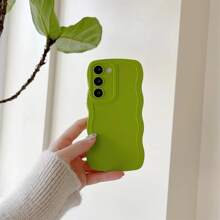 大波浪芥末綠色簡約防摔手機殼，適用於三星S23+S23UITRA/S22/S21/S20/A53/S24UITRA - 綠色 - 查看 3