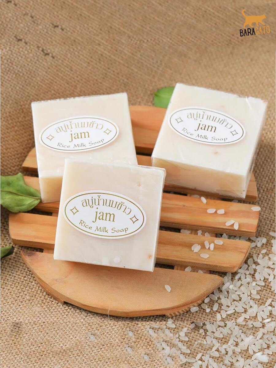 Pack 3 Jabón de leche de arroz Tailandes Hidratante y Blanqueador / Aclarante de Hierbas Naturales Tailandesas con colageno para suavizar la Piel Pack con 3 jabones de arroz de Tailandia - Blanco - Ver 1