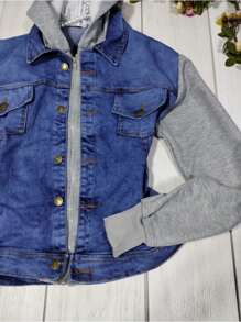 Chamarra Denim Curvy con Mangas de Felpa en Contraste y Capucha. MOD GIOVANA - Lavado ligero - Ver 5