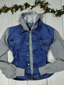 Chamarra Denim Curvy con Mangas de Felpa en Contraste y Capucha. MOD GIOVANA - Lavado ligero - Ver 6