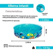 Piscina Rigida Alberca Circular Infantil De Peces Piscina Grande De 2.44 mts Alberca Redonda diseño de peces - Azul - Ver 3