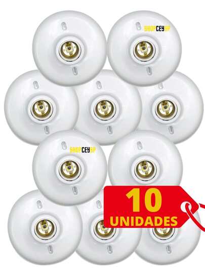 10 Suporte de lâmpada plafon Redondo Padrão branco plug E27 Plafonier NR-55-X10