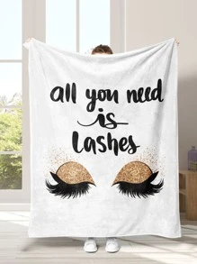 1入組睫毛圖案長毛絨毯子,小憩毯子,披肩 - 彩色 - 查看 3