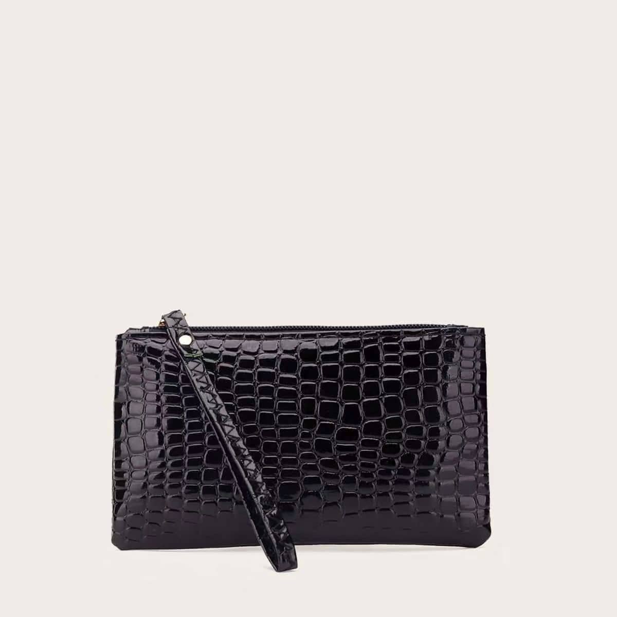 Fashionable Crocodile Pattern Cellphone Wallet - Black - View 1