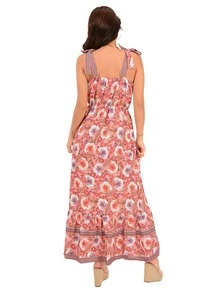 Vestido de tirantes con estampado floral largo - Rosa - Ver 2