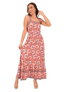 Vestido de tirantes con estampado floral largo - Rosa - Ver 4