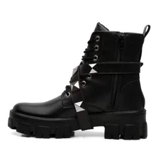 Bota Coturno Feminina Preto Tratorada Moda Estilosa Confortável - Preto - Visão 4