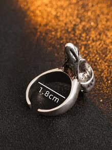 1pc Gothic Style Crow & Skull Open Ring With Atmospheric Elements - Antique Silver - View 3