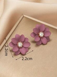 Pendientes de botón con flores decoradas con rhinestones, ideal para San Valentín, mamá, madre, Día de la Madre, regalo - Morado - Ver 4