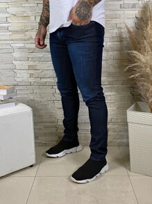 Men Jeans - 深色水洗藍 - 查看 1