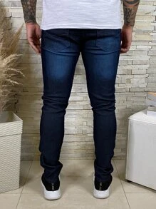 Men Jeans - 深色水洗藍 - 查看 4