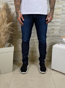 Men Jeans - 深色水洗藍 - 查看 5