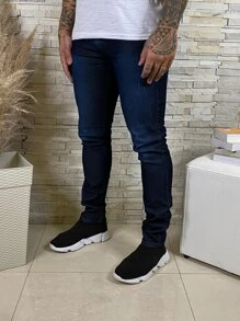 Men Jeans - 深色水洗藍 - 查看 6