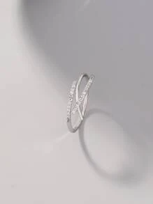 Nooxian 1 件奢华可调节铜戒指，镶嵌闪亮锆石，镀白金 - 銀色 - 查看 5