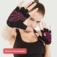 健身手套適合男人及女人,保護棕櫚墊,減震,耐磨,防滑,透氣,半指手套適用於舉重,騎行,騎術 - 粉色 - 查看 3