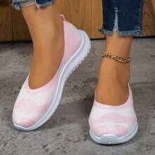 Light Pink Knitted Flat Shoes With Round Toe - Baby Pink - View 2
