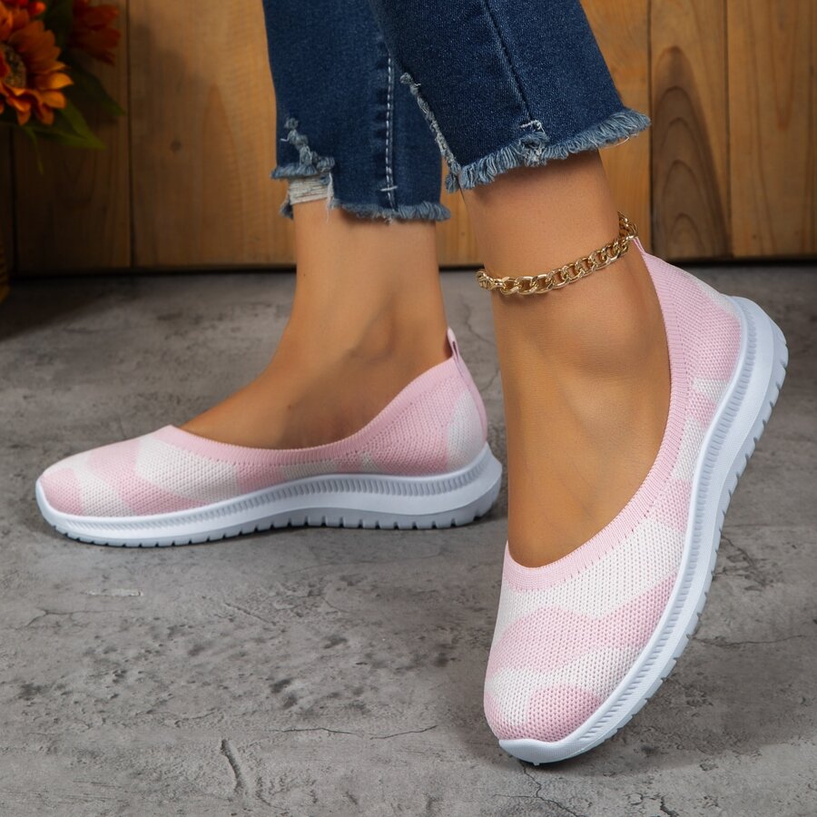 Light Pink Knitted Flat Shoes With Round Toe - Baby Pink - View 1