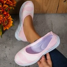 Light Pink Knitted Flat Shoes With Round Toe - Baby Pink - View 3