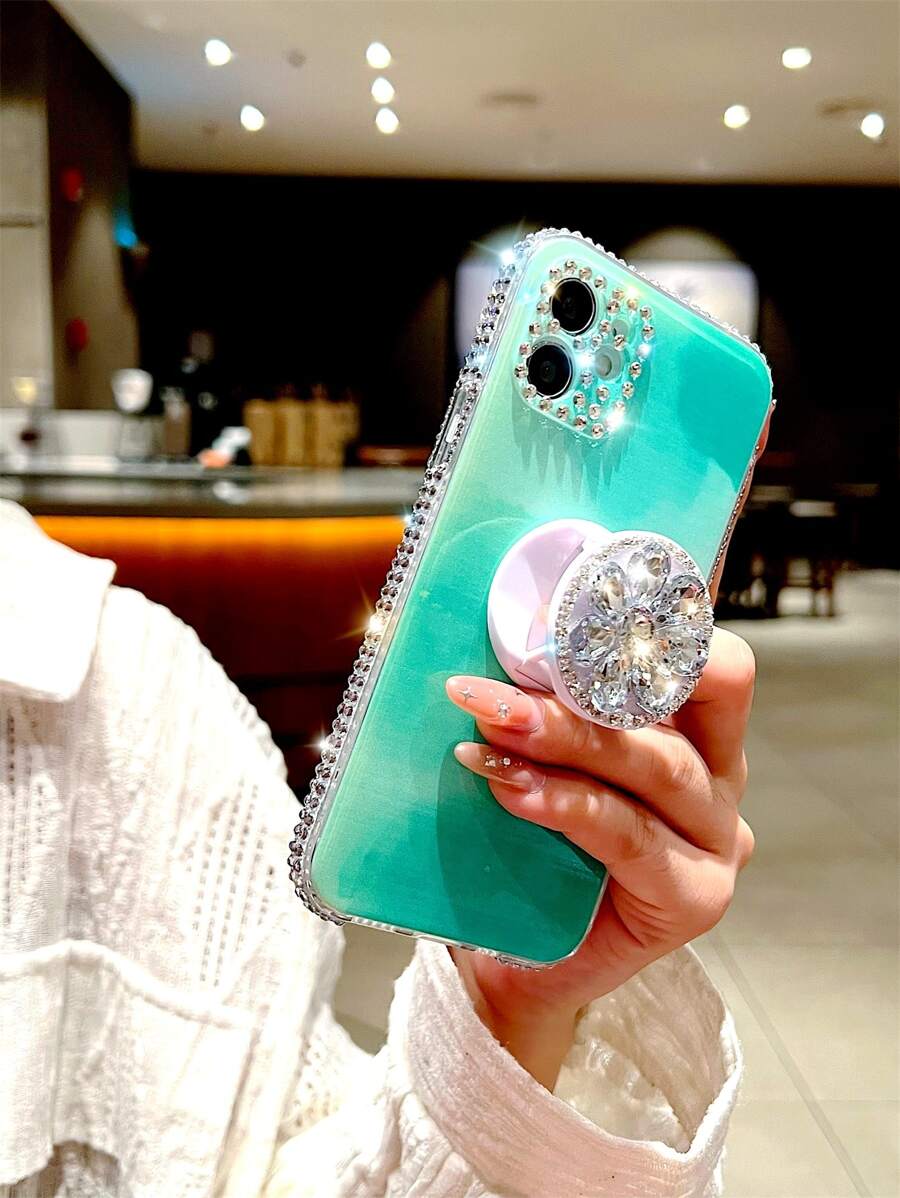 Rhinestone Decor Phone Case With Stand-Out Holder,International Version, Not The Domestic Version - Multicolor - View 1